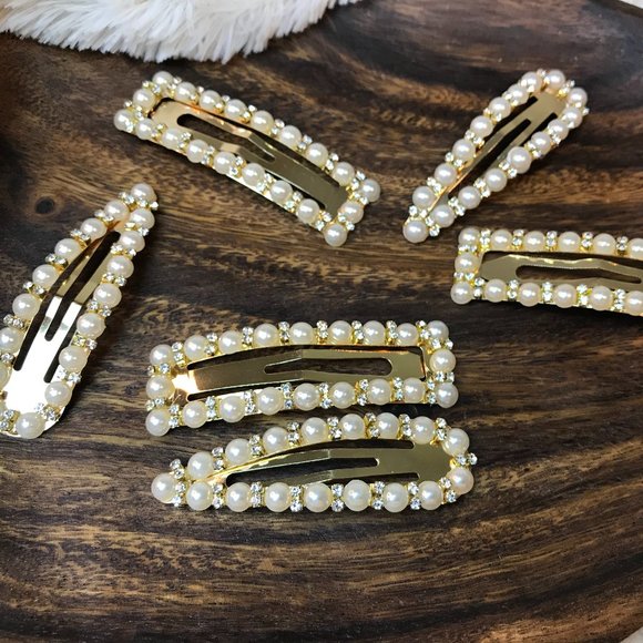 Faux Pearl/Rhinestone Embellished Snap Clip Set - Picture 2 of 3